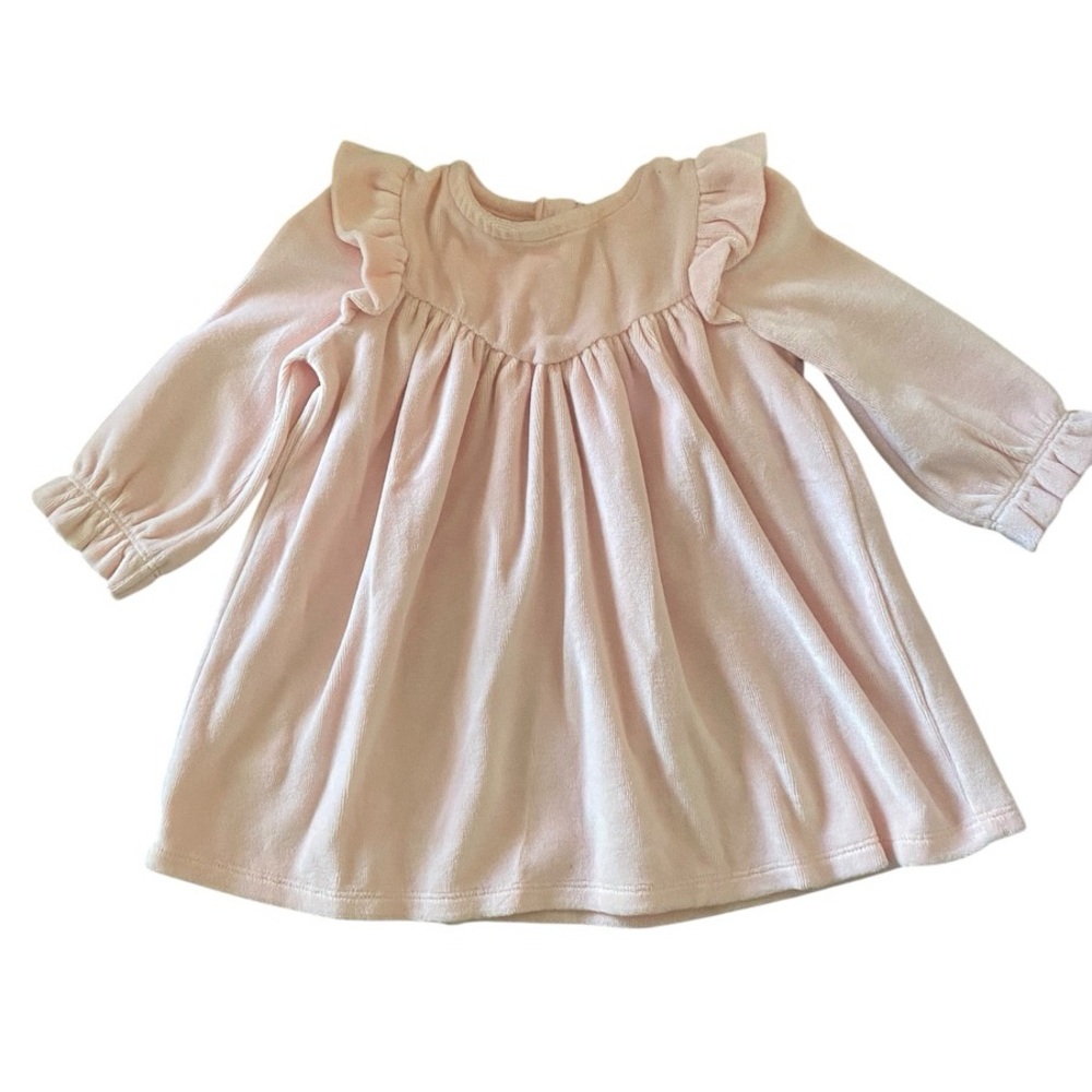 Nordstrom Ruffle Long Sleeve Cotton Blend Velour Dress 9 months